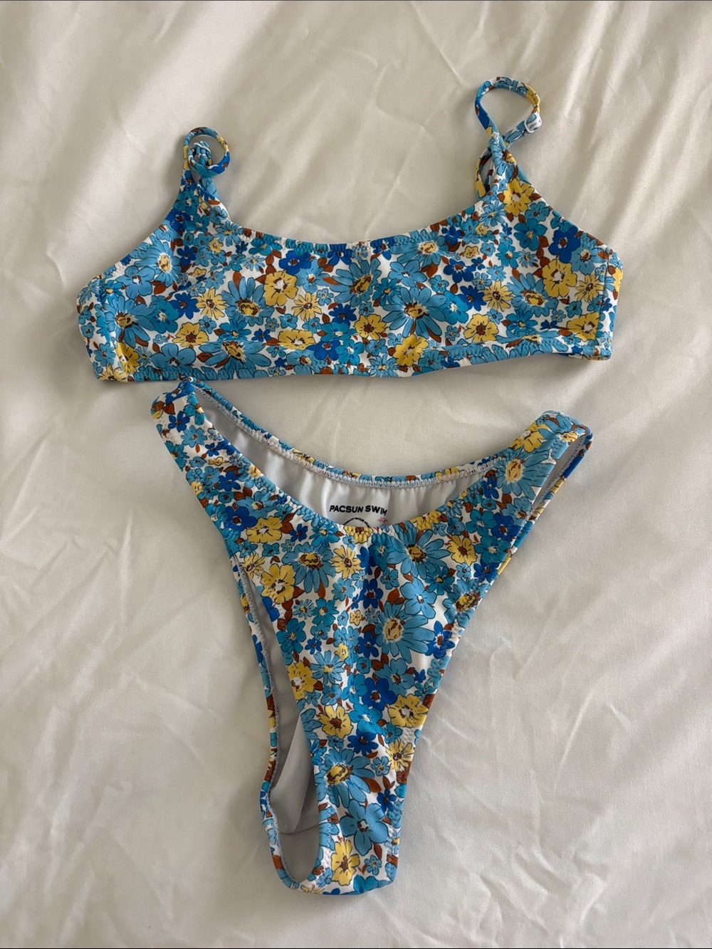 PacSun Blue Floral Bikini Set with Yellow Accents